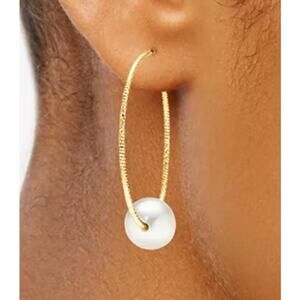 Cultured Freshwater Pearl 1.5" Hoop Earrings in 14k Gold-Plated Sterling Silver